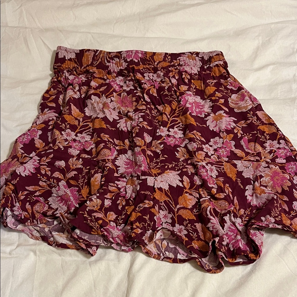 LOFT Floral Mini Skirt in Burgundy and Pink